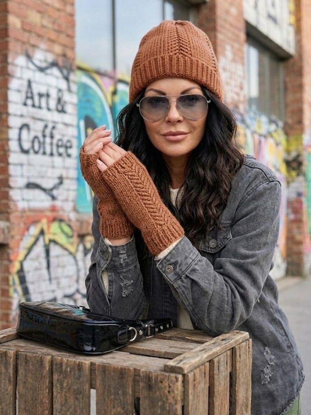 Cinnamon Fingerless Gloves and Toque Set | Mittens & Beanie Handmade In Canada